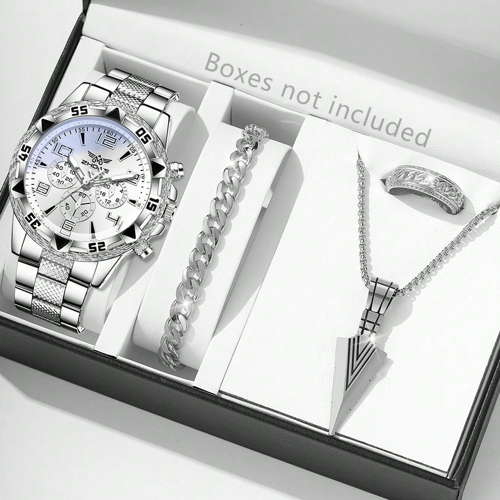 Jewelry Watches Silver - 4PCS Silver Men's Fashion Casual Mixed