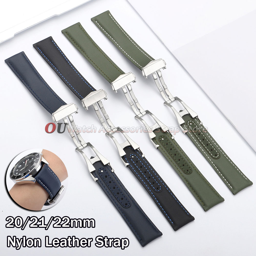 Omega Watch Seamaster - Sailcloth Nylon Leather Watchband 20mm 21mm