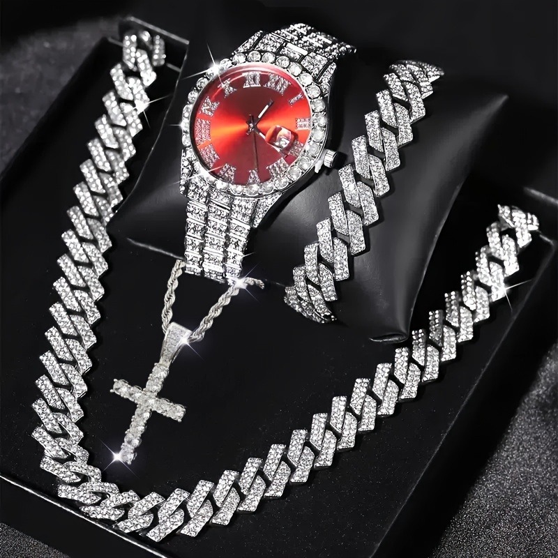 3/4PCS Hip Hop Iced Out Men's  - Icebox Jewelry Watches 评论和价格