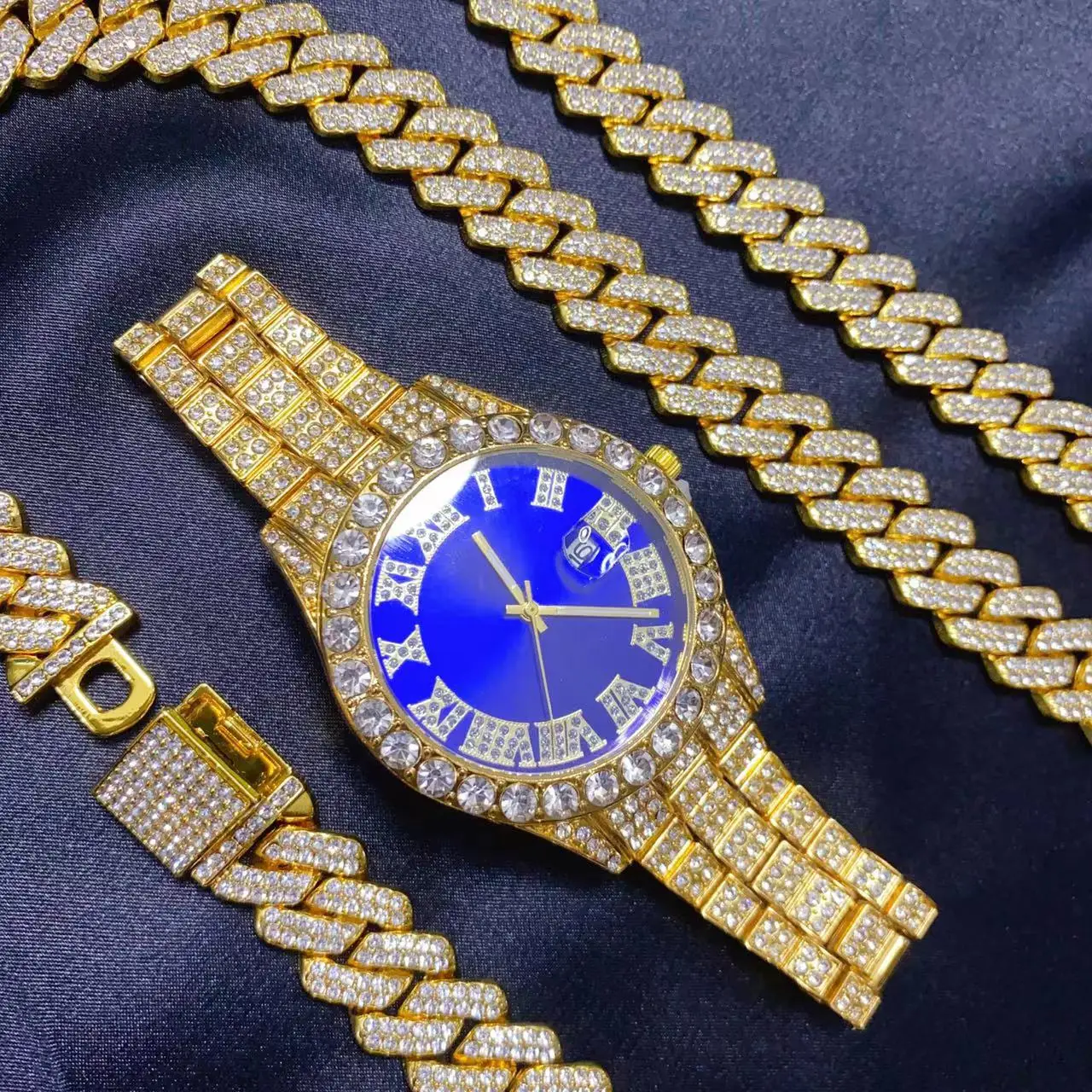 3PCS Hip Hop Calendar Watch Ne - Icebox Jewelry Watches 评论和价格