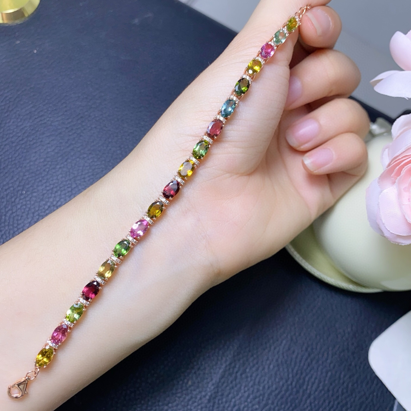 925 Silver Natural Tourmaline  - Gemstone Bracelet Healing 评论和价格