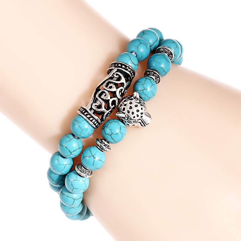 Premium 2Pcs/Set Leopard Beade - Gemstone Bracelet Healing 评论和价格