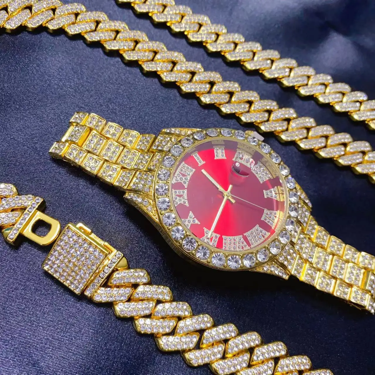 3PCS Hip Hop Calendar Luxury W - Icebox Jewelry Watches 评论和价格