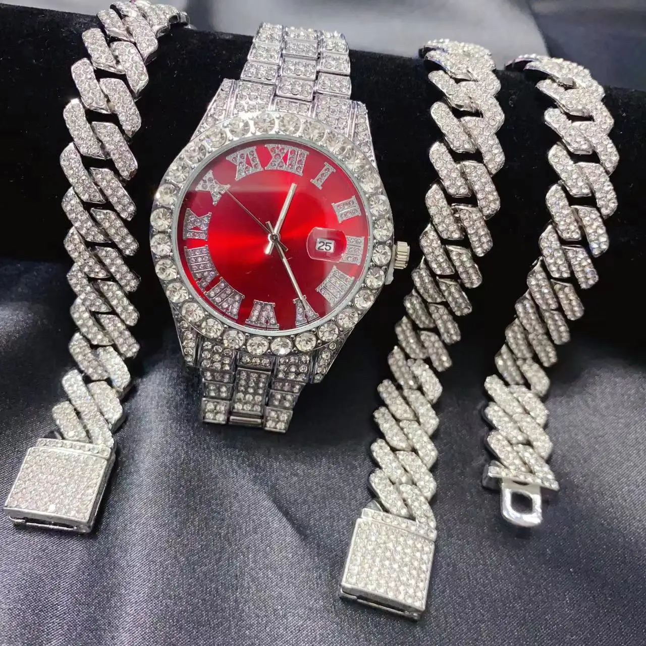 3PCS Hip Hop Calendar Luxury W - Icebox Jewelry Watches 评论和价格